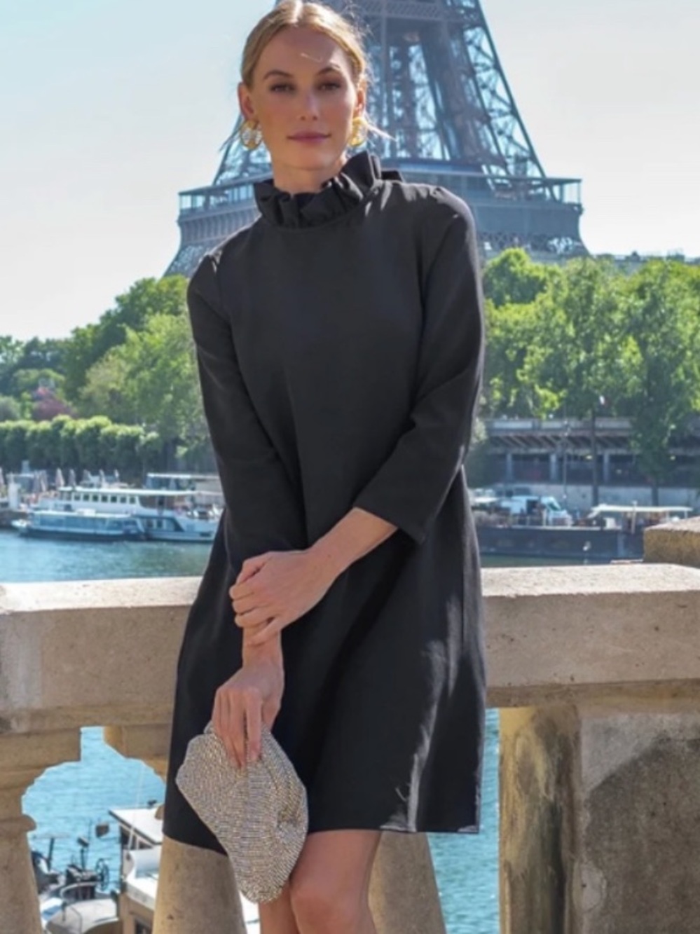 Black Ruffle Neck Tuckernuck style dress